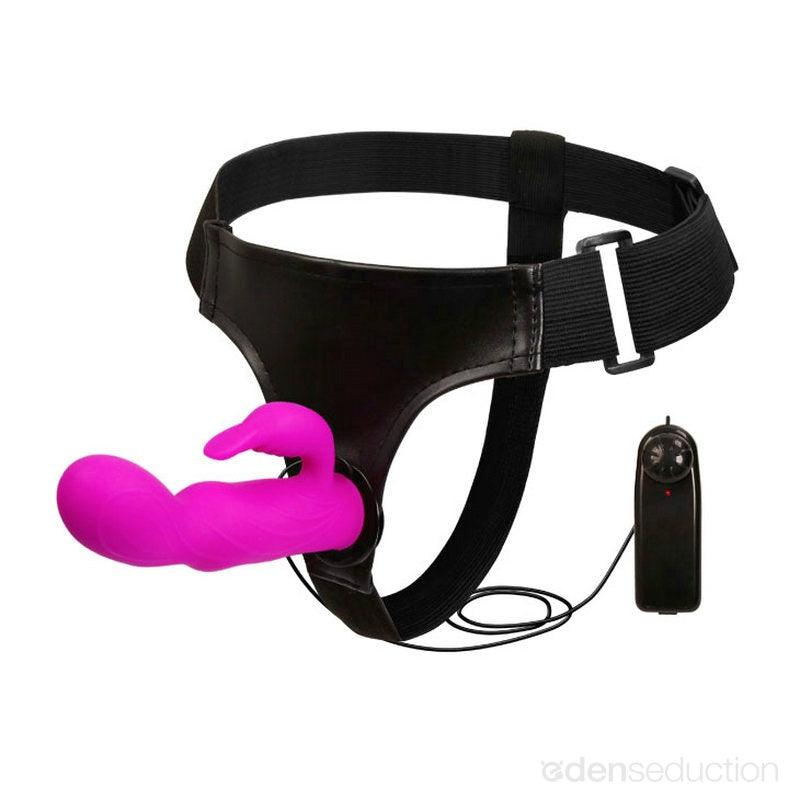 Eden strap on play vibrating silicone dildo and harness Vibrating strap on - EdenSeduce