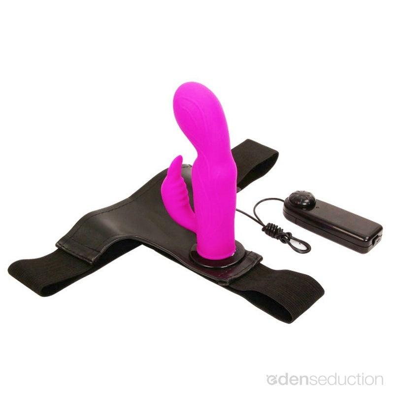 Eden strap on play vibrating silicone dildo and harness Vibrating strap on - EdenSeduce