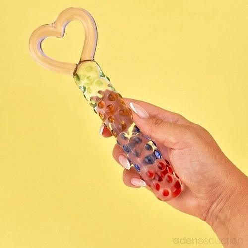 Rainbow heart Glass dildo - EdenSeduce