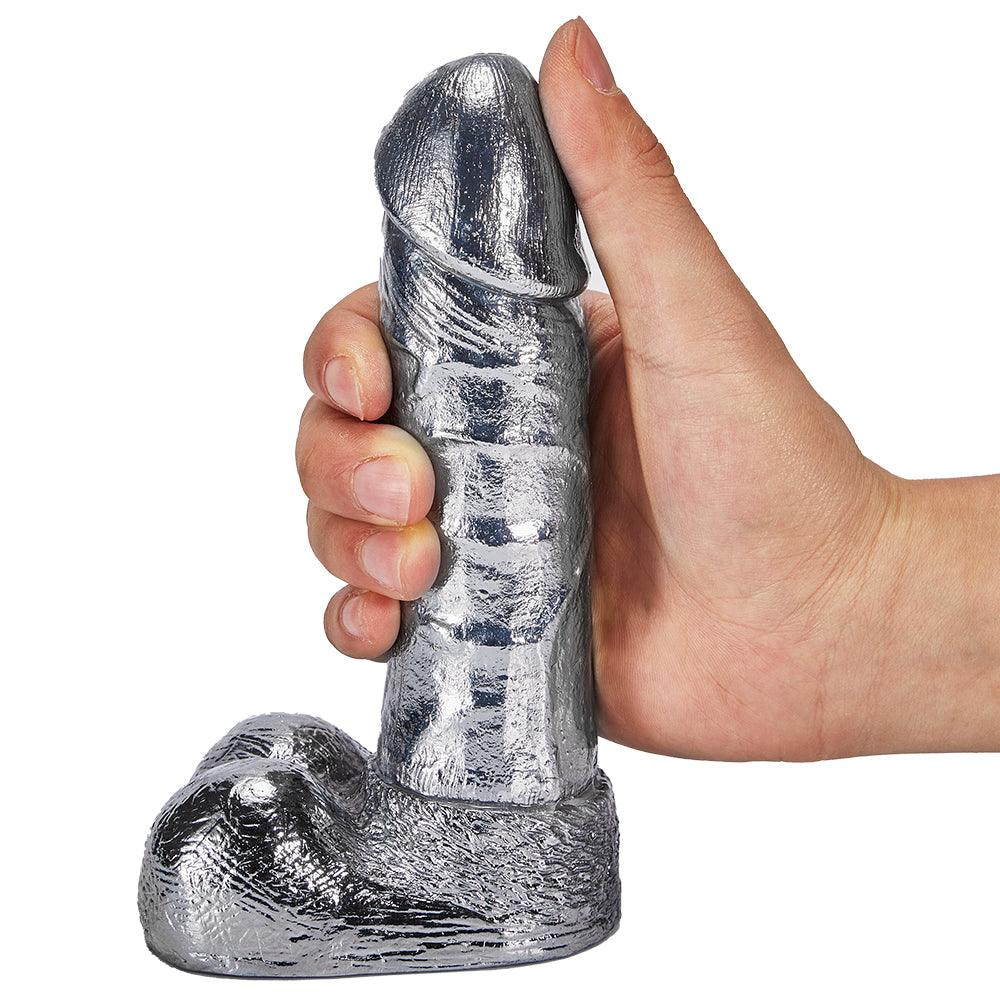 6.8-Inch Alloy Silver Pussy Anus Stimulation Dildo - EdenSeduce