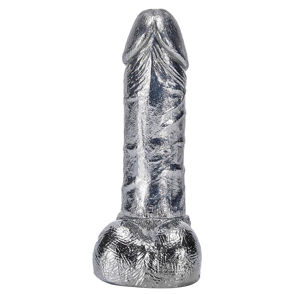 6.8-Inch Alloy Silver Pussy Anus Stimulation Dildo - EdenSeduce