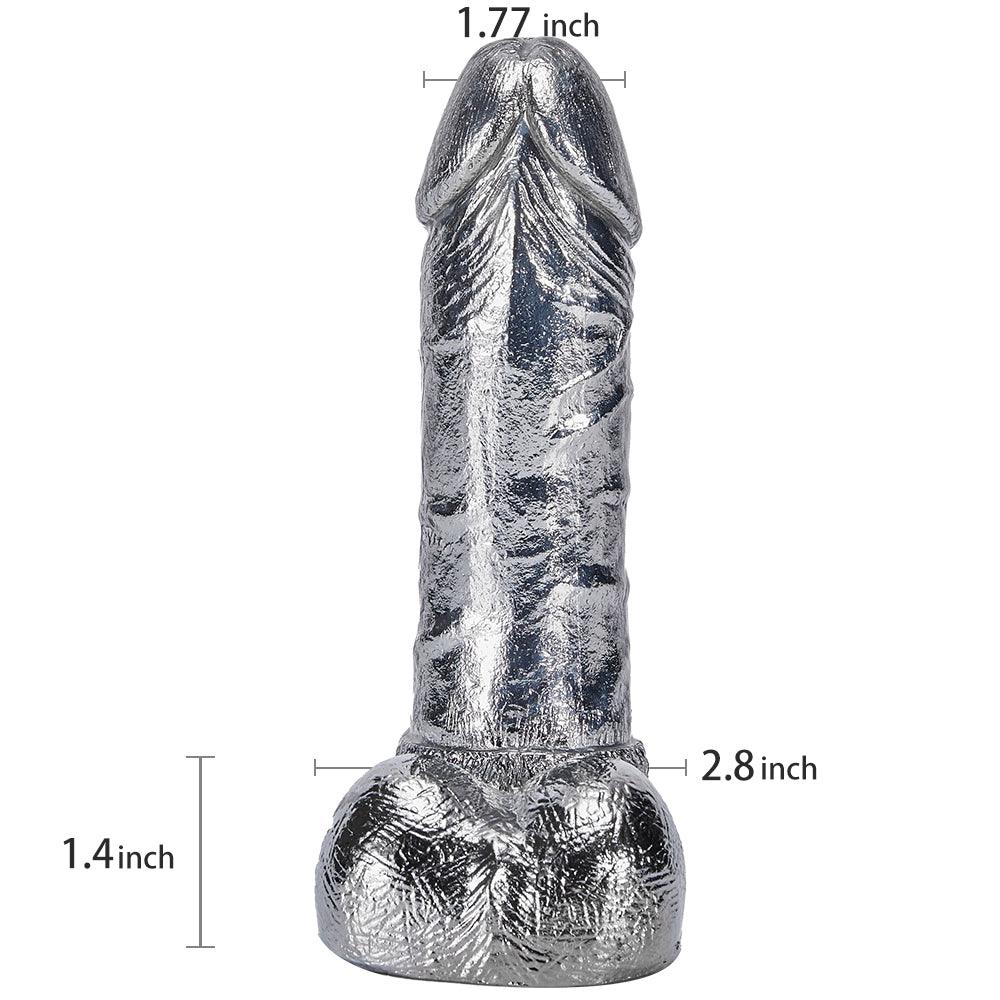 6.8-Inch Alloy Silver Pussy Anus Stimulation Dildo - EdenSeduce