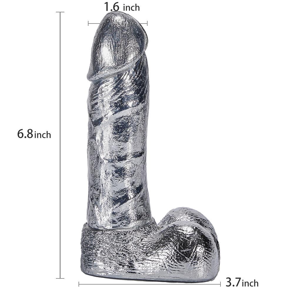 6.8-Inch Alloy Silver Pussy Anus Stimulation Dildo - EdenSeduce