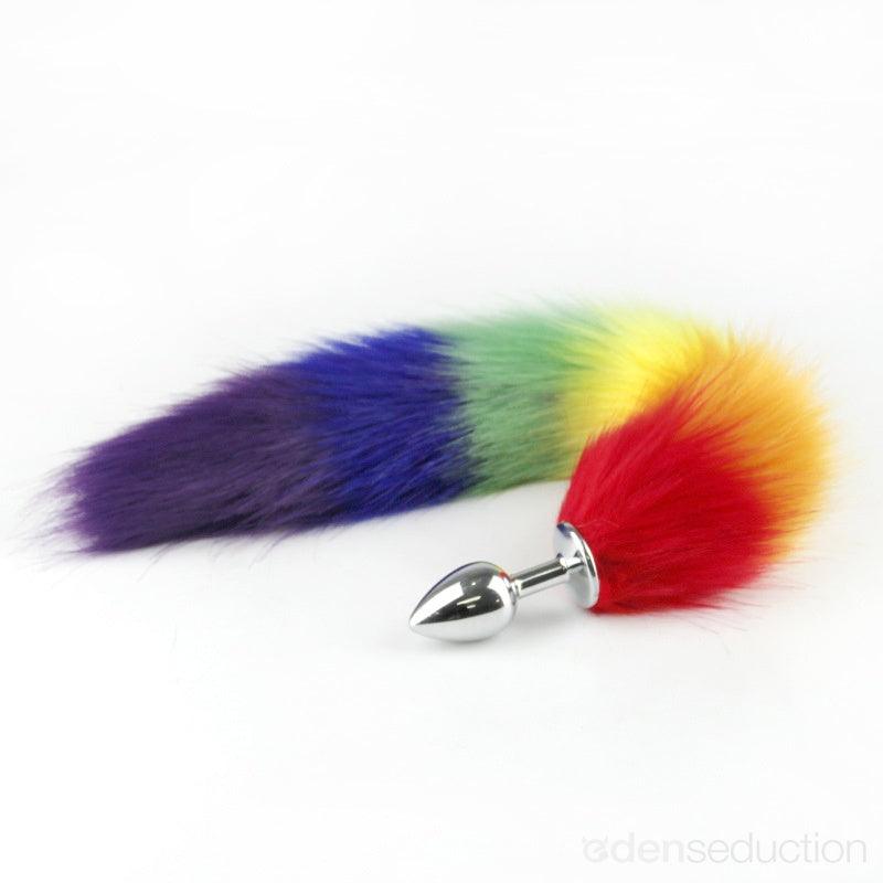 Iridescent Steel Butt Plug with Lush Fox Tail - EdenSeduce