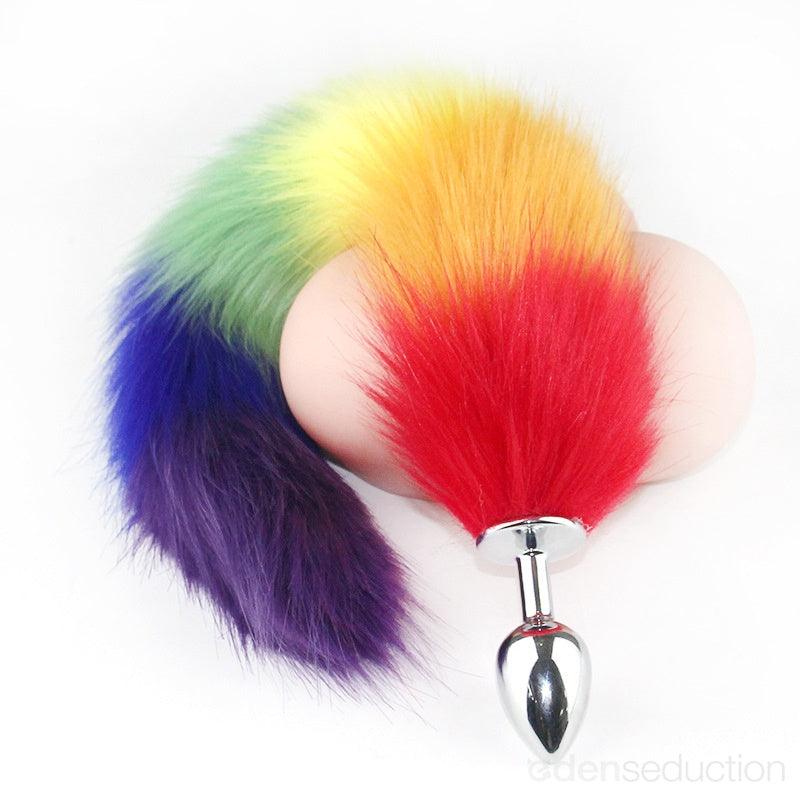 Iridescent Steel Butt Plug with Lush Fox Tail - EdenSeduce