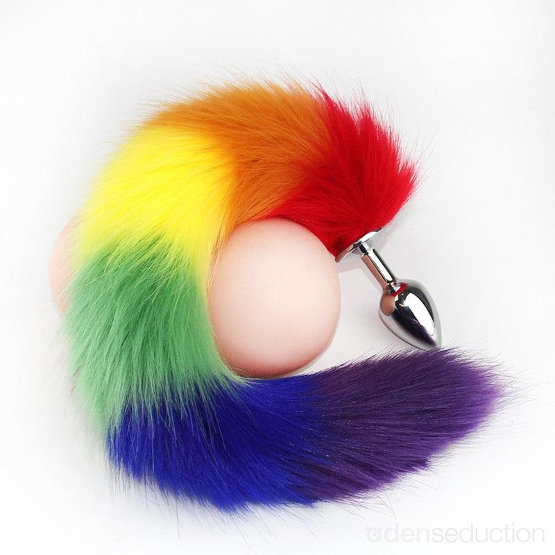 Iridescent Steel Butt Plug with Lush Fox Tail - EdenSeduce