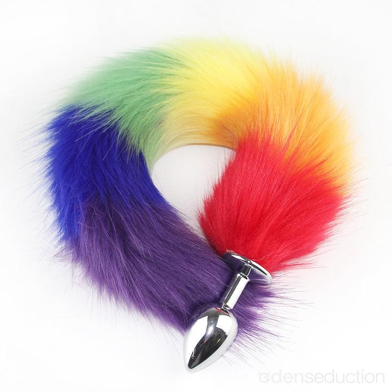 Iridescent Steel Butt Plug with Lush Fox Tail - EdenSeduce