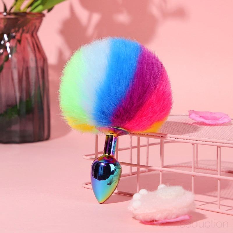 Rainbow bunny tail Tail butt plug - EdenSeduce