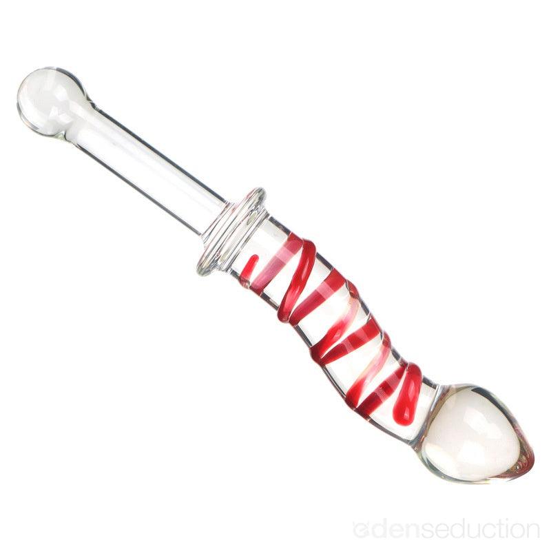 G-spot cherry swirl Double ended glass dildo - EdenSeduce