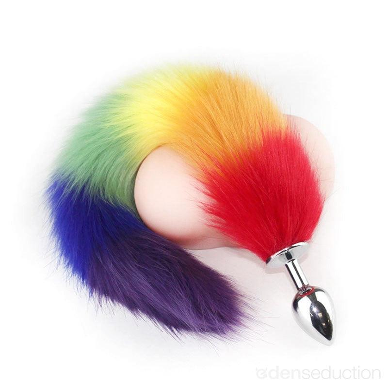 Iridescent Steel Butt Plug with Lush Fox Tail - EdenSeduce