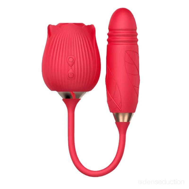 Red Silicone Dual-Action Rose Vibrator - EdenSeduce