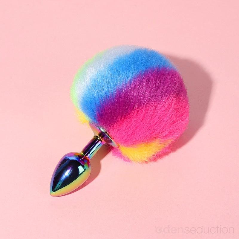 Rainbow bunny tail Tail butt plug - EdenSeduce