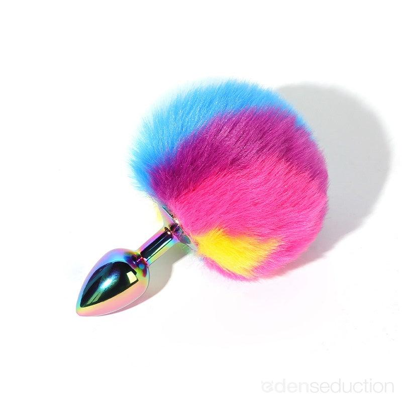 Rainbow bunny tail Tail butt plug - EdenSeduce