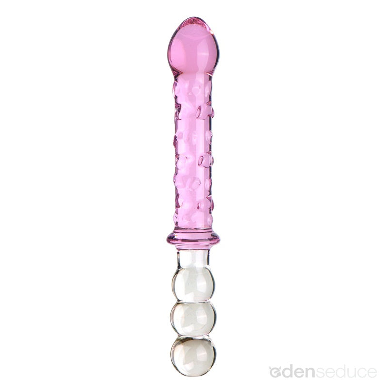 Blue Textured Dual-Ended Glass Dildo - EdenSeduce