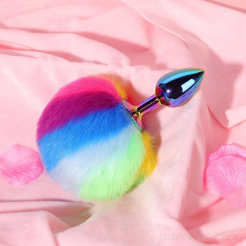 Rainbow bunny tail Tail butt plug - EdenSeduce