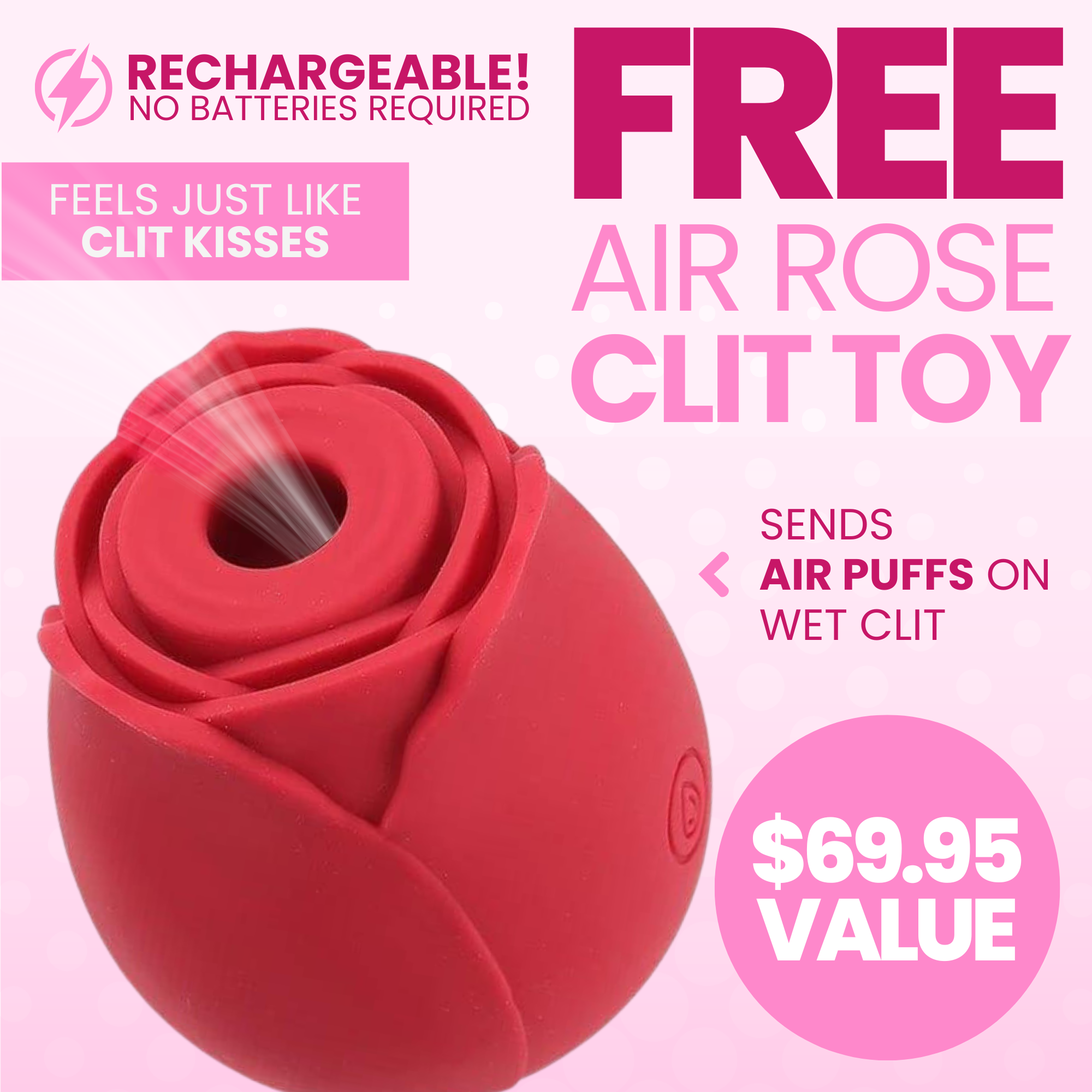 FREE #1 Selling Rose Sex Toy Air Pulse Stimulator in Red - EdenSeduce