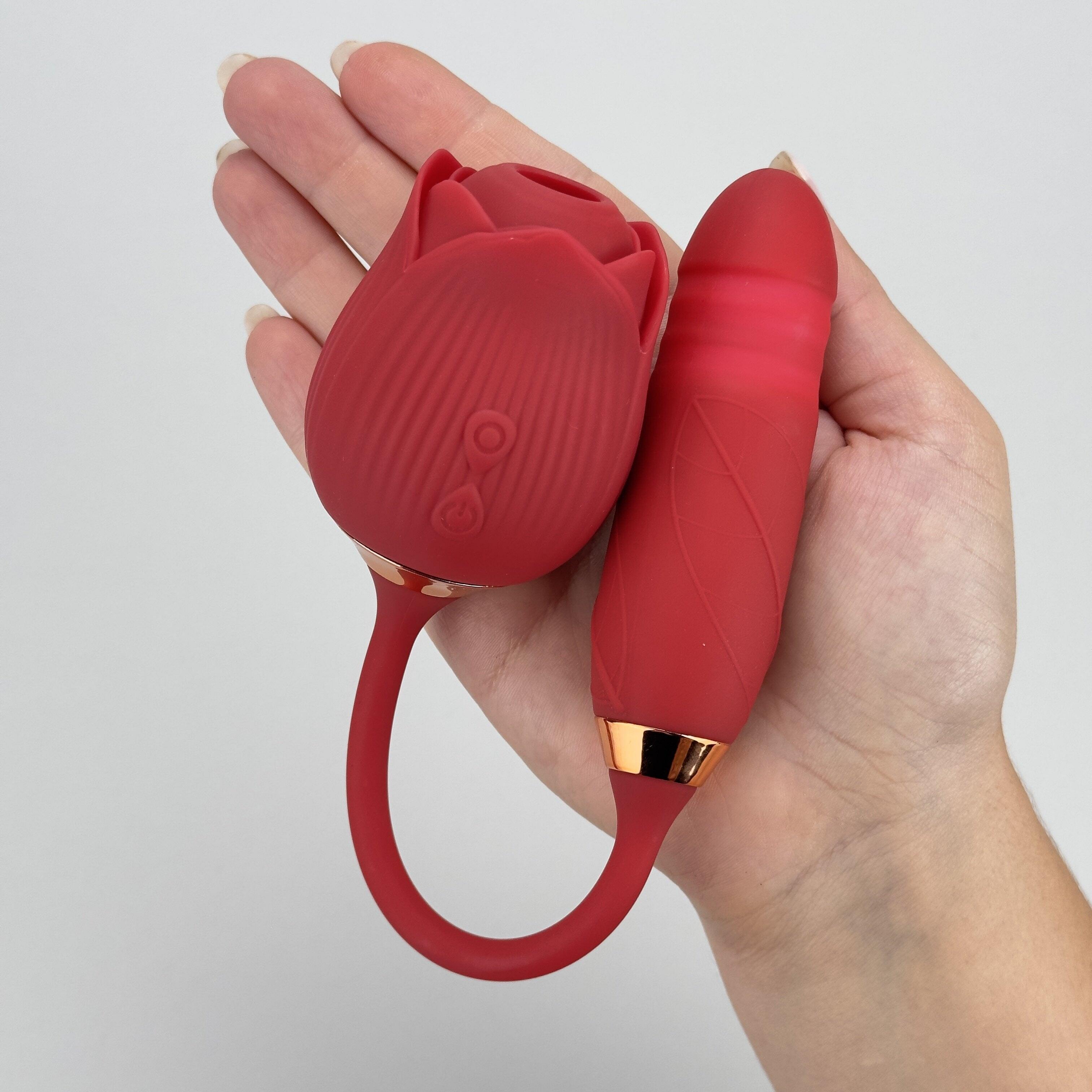 Red Silicone Dual-Action Rose Vibrator - EdenSeduce