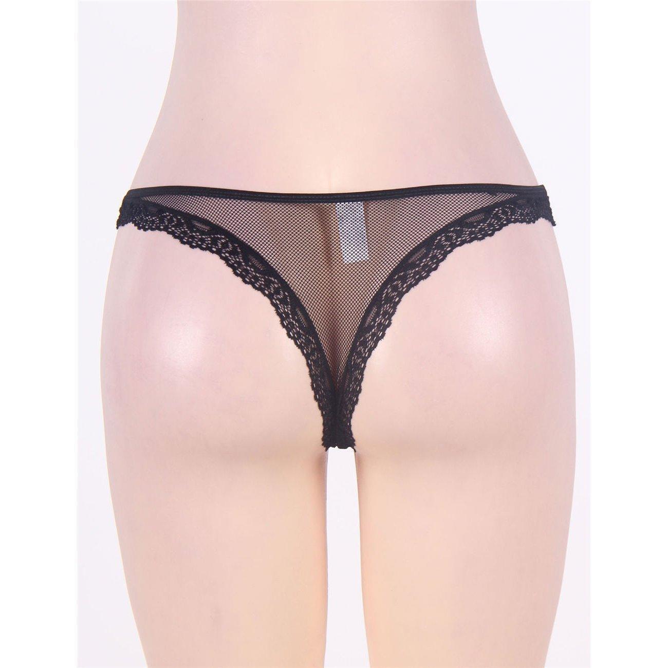 Black Fishnet and Lace Panties - Three Sizes Available - EdenSeduce