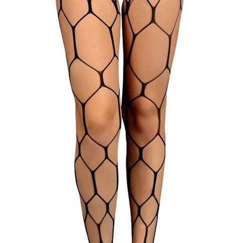 Black Hexagon Net Pantyhose - One Size Fits Most - EdenSeduce