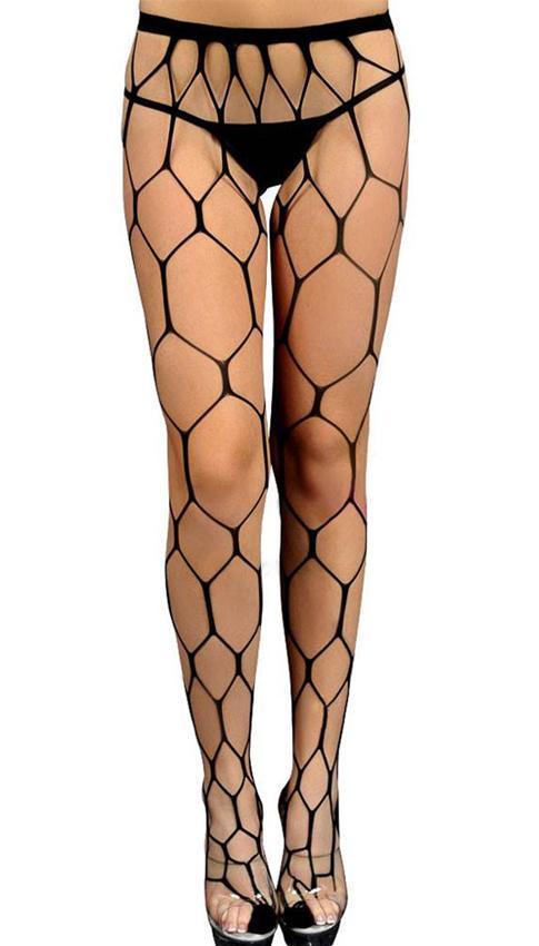 Black Hexagon Net Pantyhose - One Size Fits Most - EdenSeduce