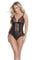 Black Lace & Mesh Crotchless Teddy - EdenSeduce