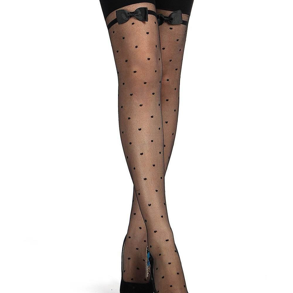 Black Polka-Dot Stockings - One Size Fits Most - EdenSeduce