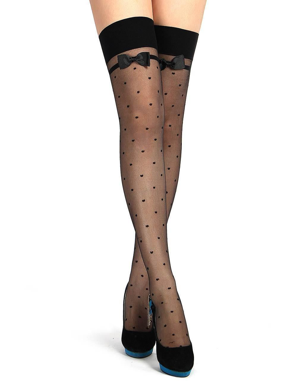 Black Polka-Dot Stockings - One Size Fits Most - EdenSeduce