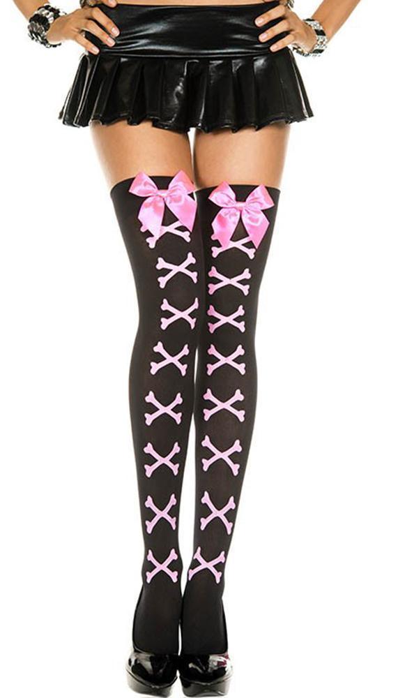 Black/Pink Cross Bone Stocking - EdenSeduce