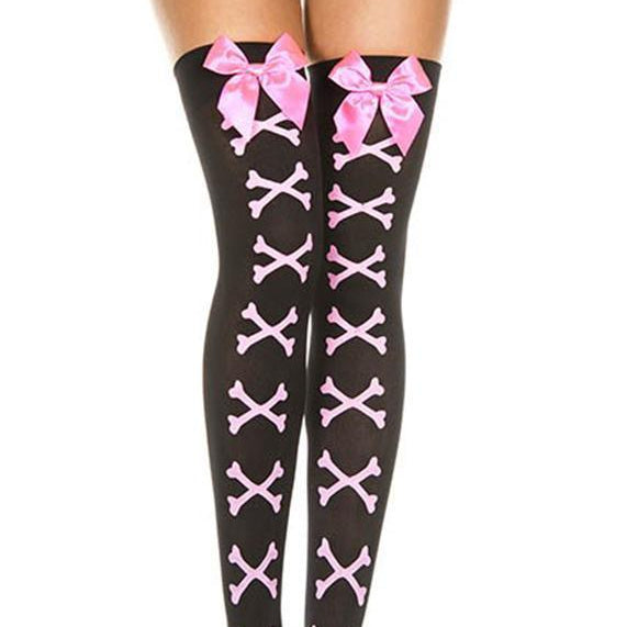 Black/Pink Cross Bone Stocking - EdenSeduce