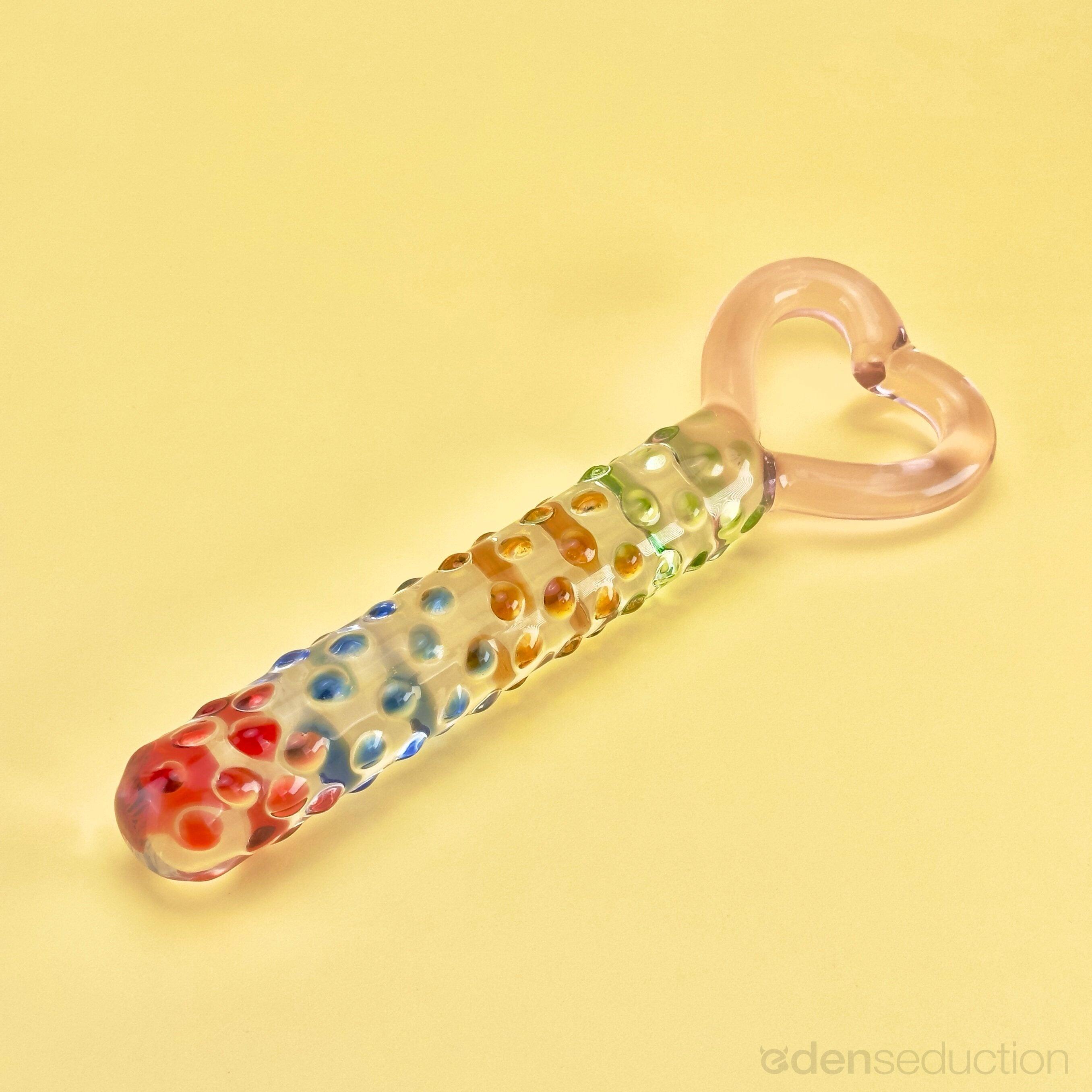 Rainbow heart Glass dildo - EdenSeduce