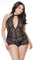 Lace Crotchless Teddy With Choker - EdenSeduce