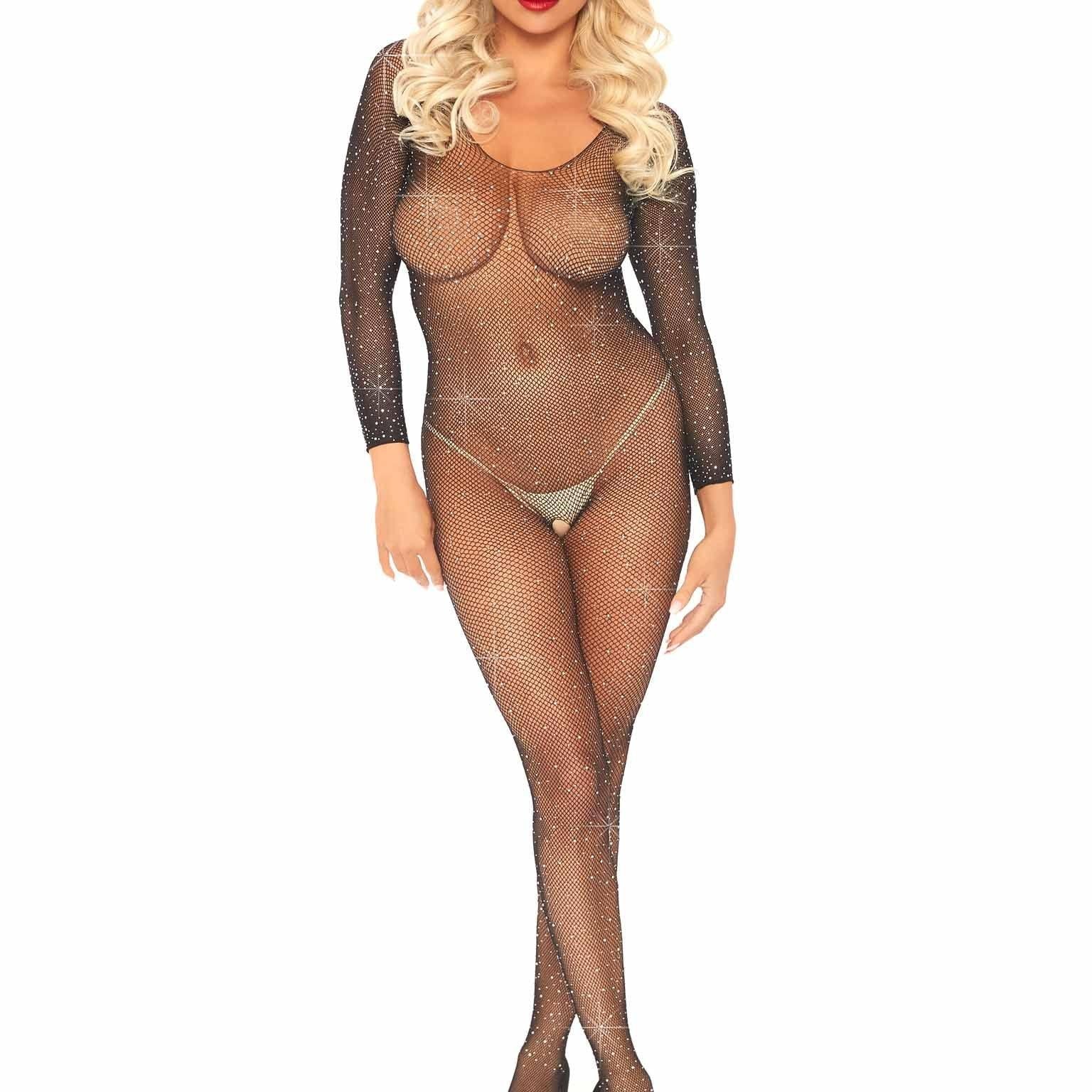 Leg Avenue Fishnet Rhinestone Crotchless Bodystocking - EdenSeduce