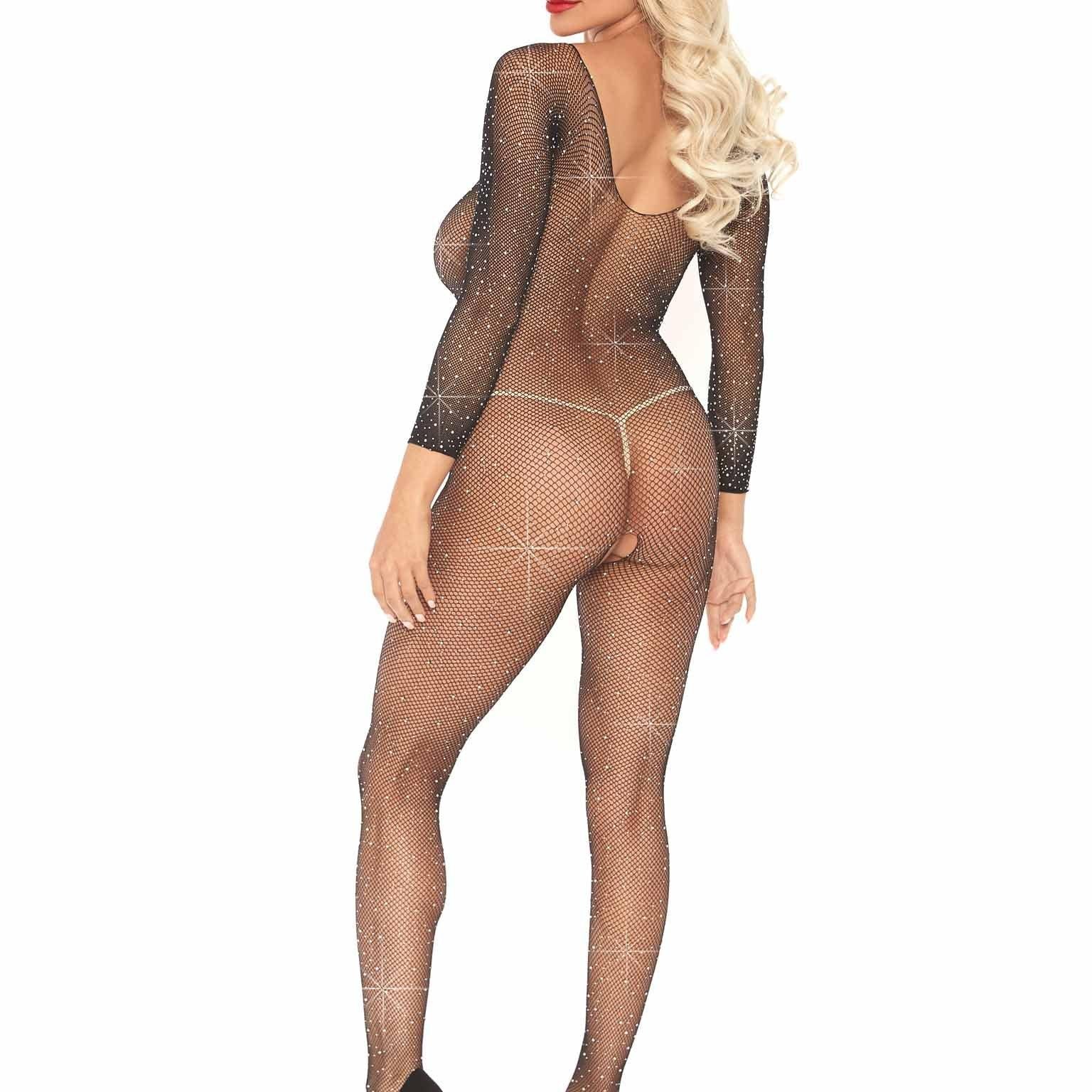 Leg Avenue Fishnet Rhinestone Crotchless Bodystocking - EdenSeduce