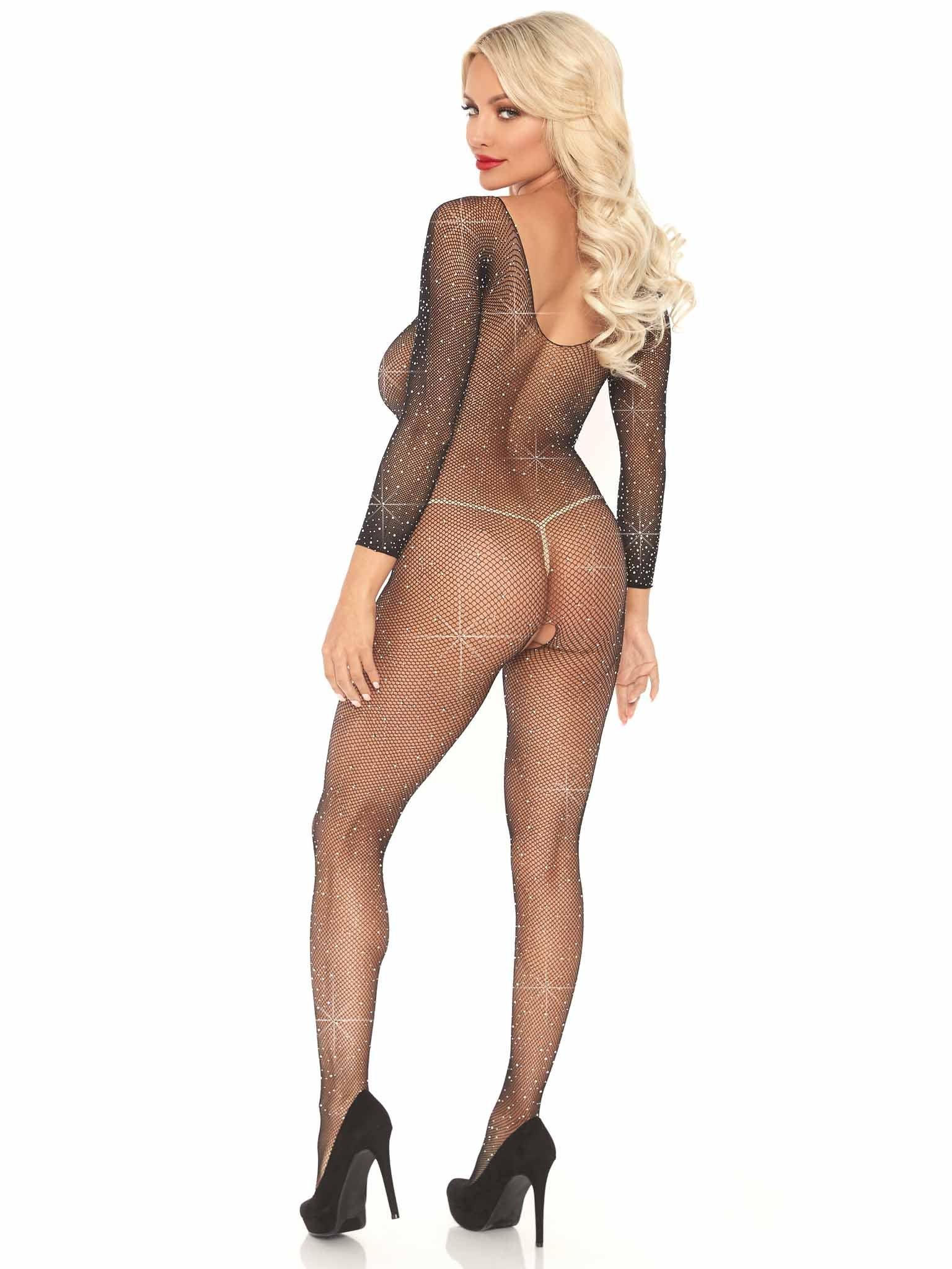 Leg Avenue Fishnet Rhinestone Crotchless Bodystocking - EdenSeduce