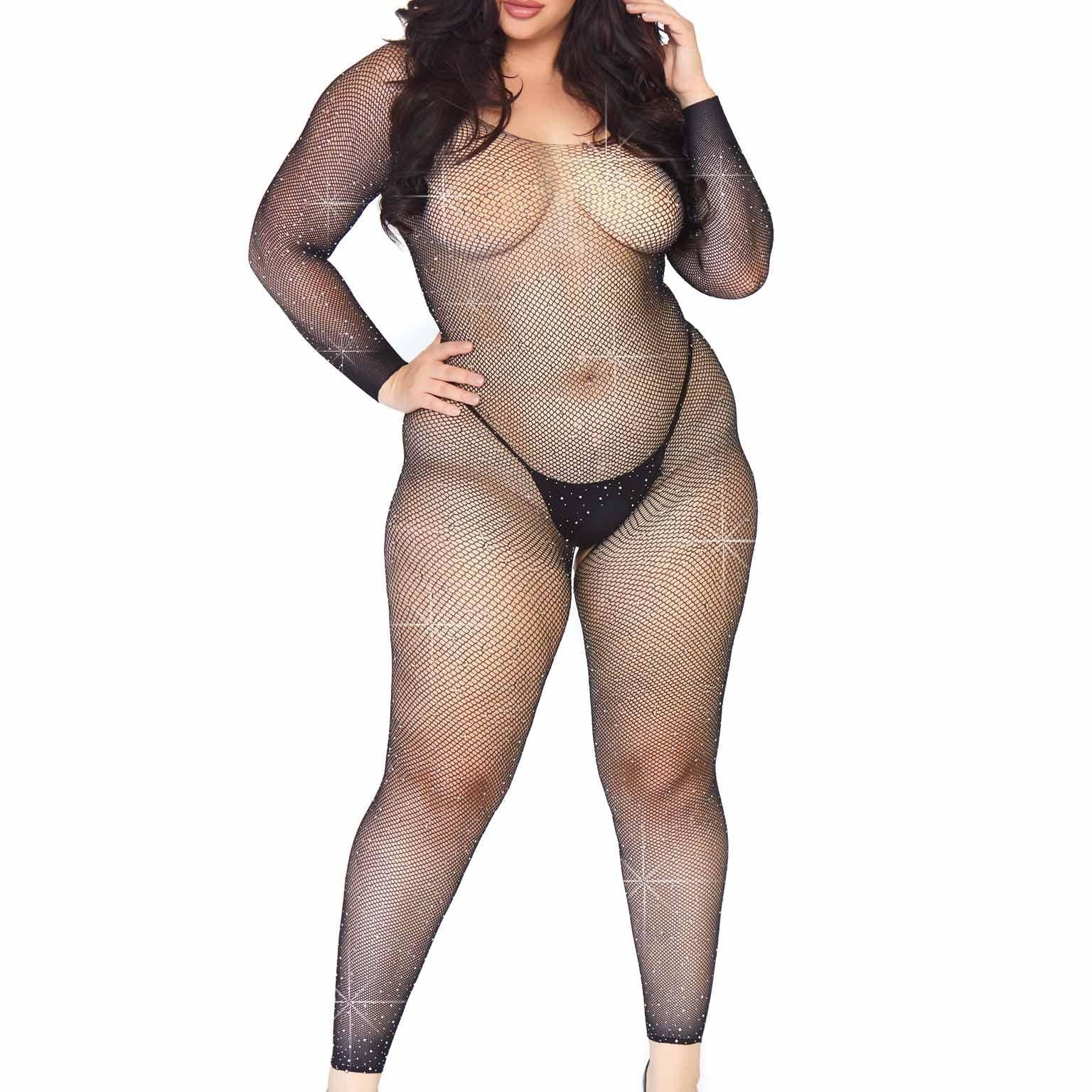 Leg Avenue Fishnet Rhinestone Crotchless Bodystocking - EdenSeduce