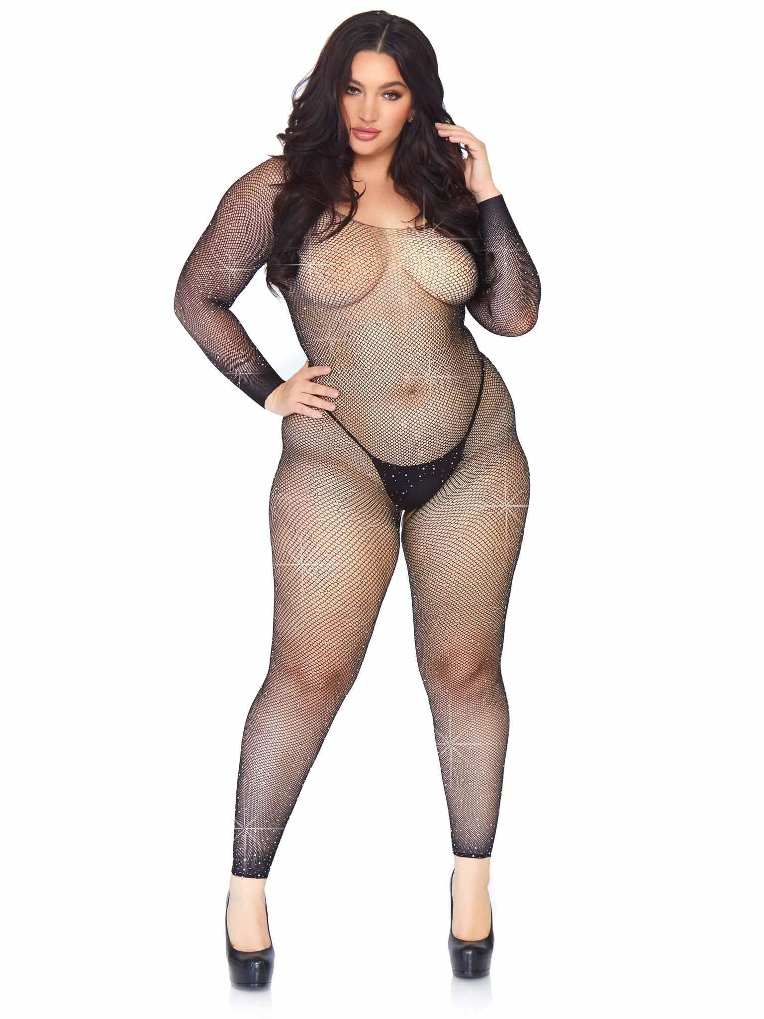 Leg Avenue Fishnet Rhinestone Crotchless Bodystocking - EdenSeduce