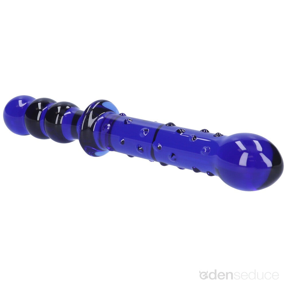 Blue Textured Dual-Ended Glass Dildo - EdenSeduce