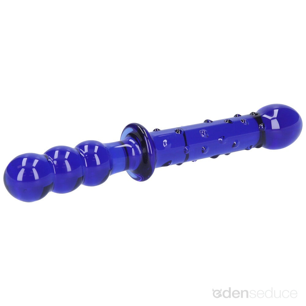 Blue Textured Dual-Ended Glass Dildo - EdenSeduce