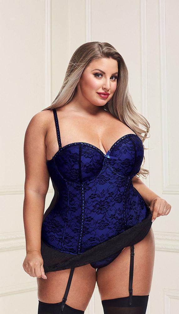 Underwire Bustier Set with Lace Overlay and Contoured Waist-Boning - EdenSeduce