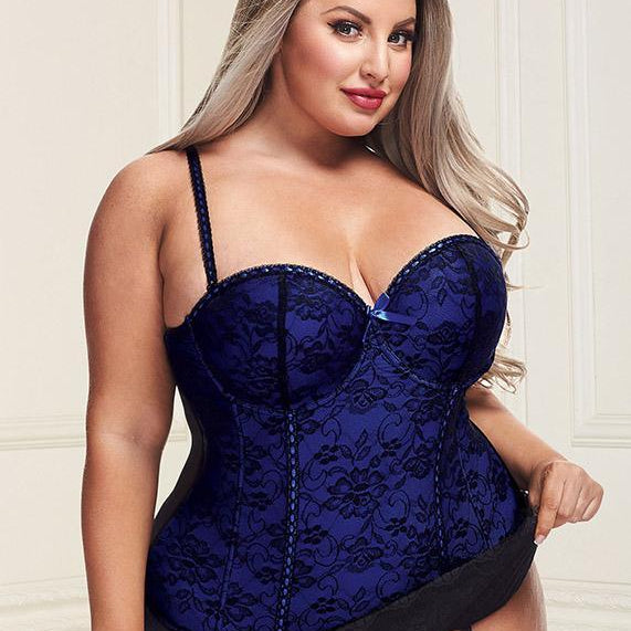 Underwire Bustier Set with Lace Overlay and Contoured Waist-Boning - EdenSeduce