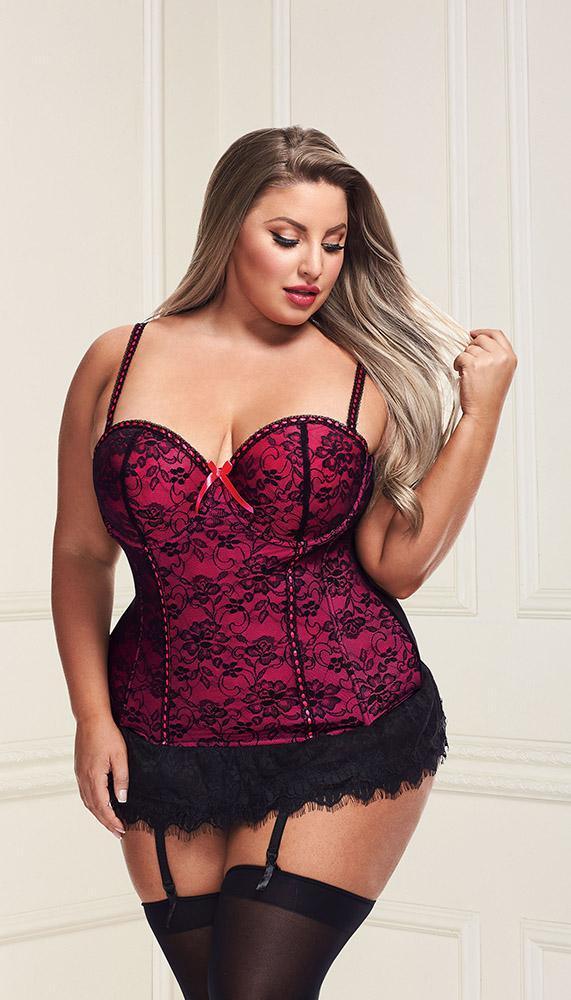 Underwire Bustier Set with Lace Overlay and Contoured Waist-Boning - EdenSeduce