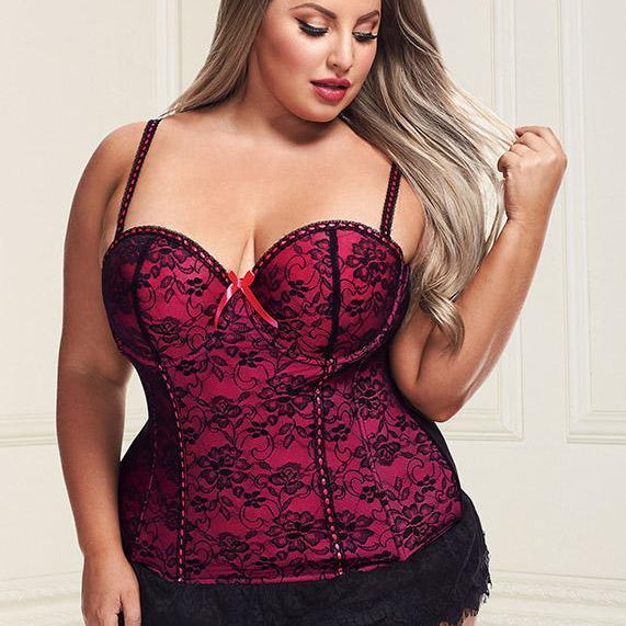 Underwire Bustier Set with Lace Overlay and Contoured Waist-Boning - EdenSeduce