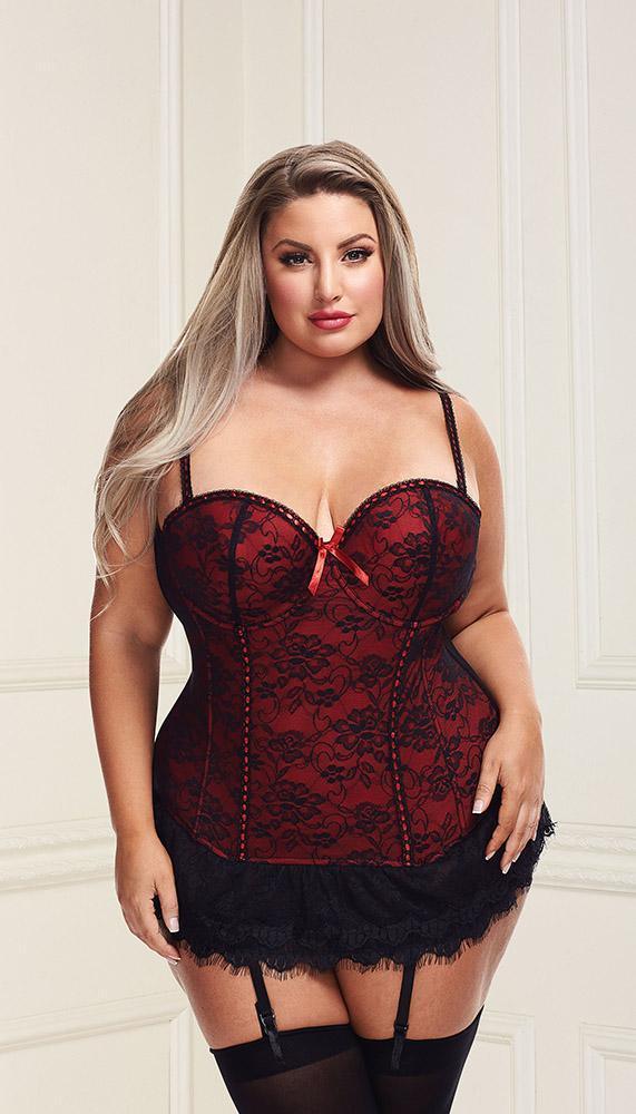 Underwire Bustier Set with Lace Overlay and Contoured Waist-Boning - EdenSeduce