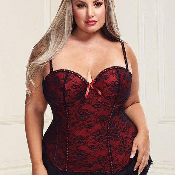 Underwire Bustier Set with Lace Overlay and Contoured Waist-Boning - EdenSeduce