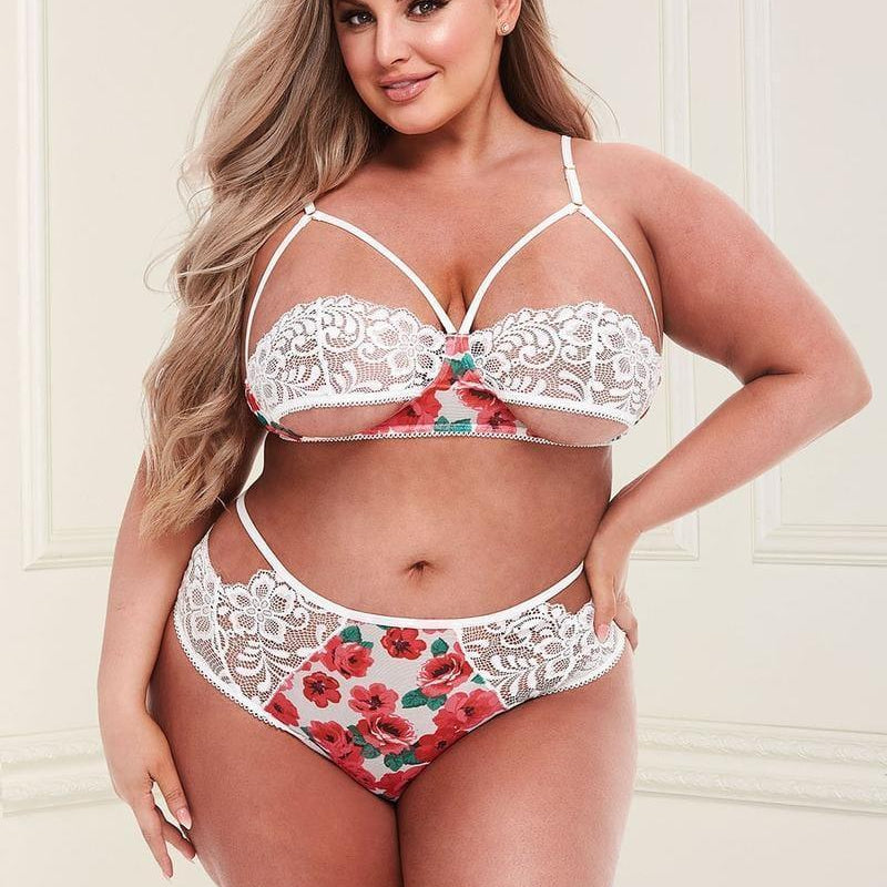 White Floral & Lace Cutout Lingerie Set - EdenSeduce